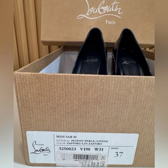Christian Louboutin Miss Sabina 85mm block-heel Patent Leathe Pumps Navy